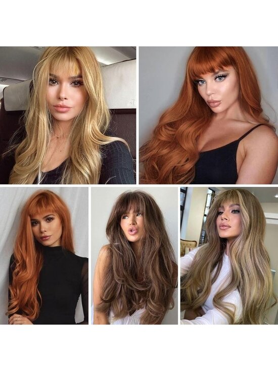 Women\'s Auburn Heat Resistant Long Curly Wavy Synthetic Wig with Bangs Size 26In main image 6